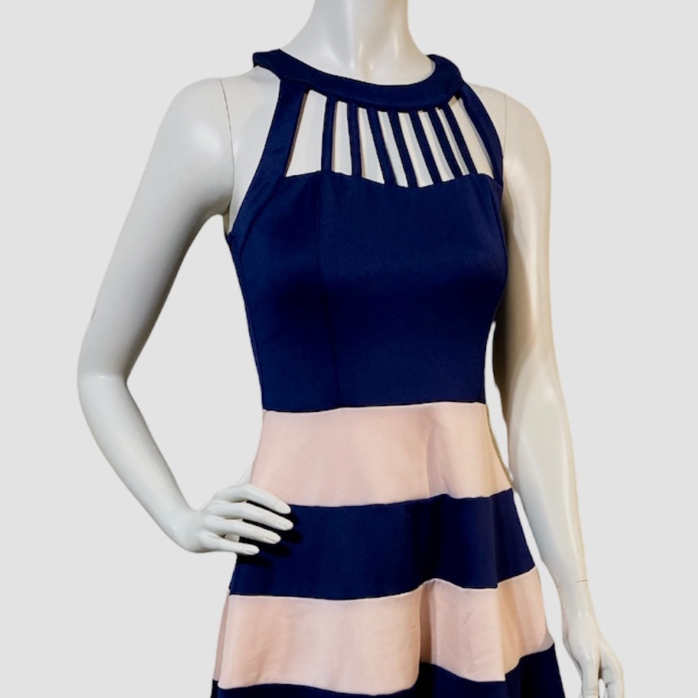 Trixxi Womens Skater Dress Pink Blue Mini Striped Sleeveless Juniors 7 New